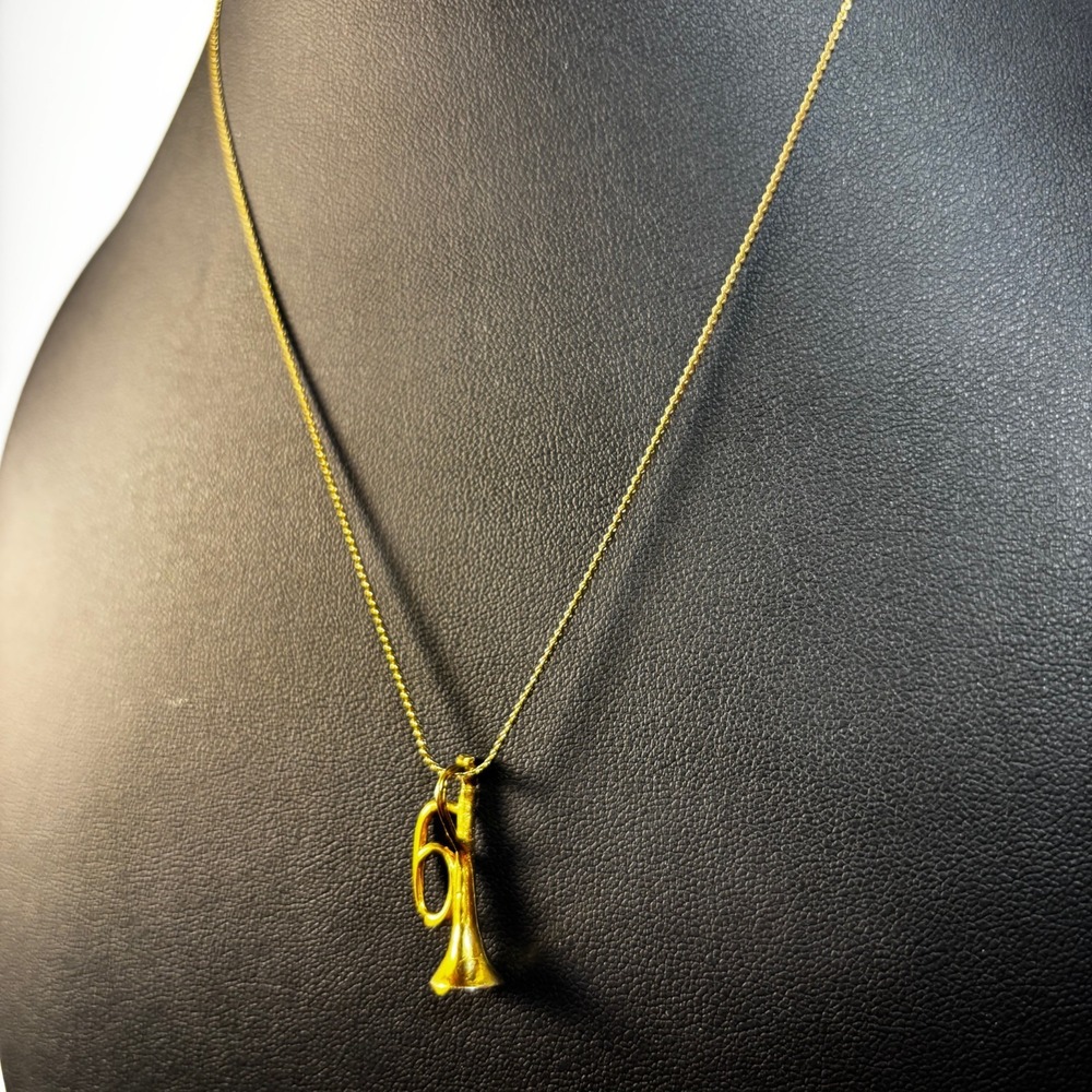 Pendant Necklace Gold Tone Delicate Trumpet Charm Cute